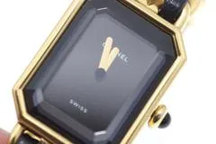 CHANEL シャネル 腕時計 プルミエールL H0001 ゴールドメッキ/革 ブラック文字盤 Lサイズ クオーツ【472】SJ
