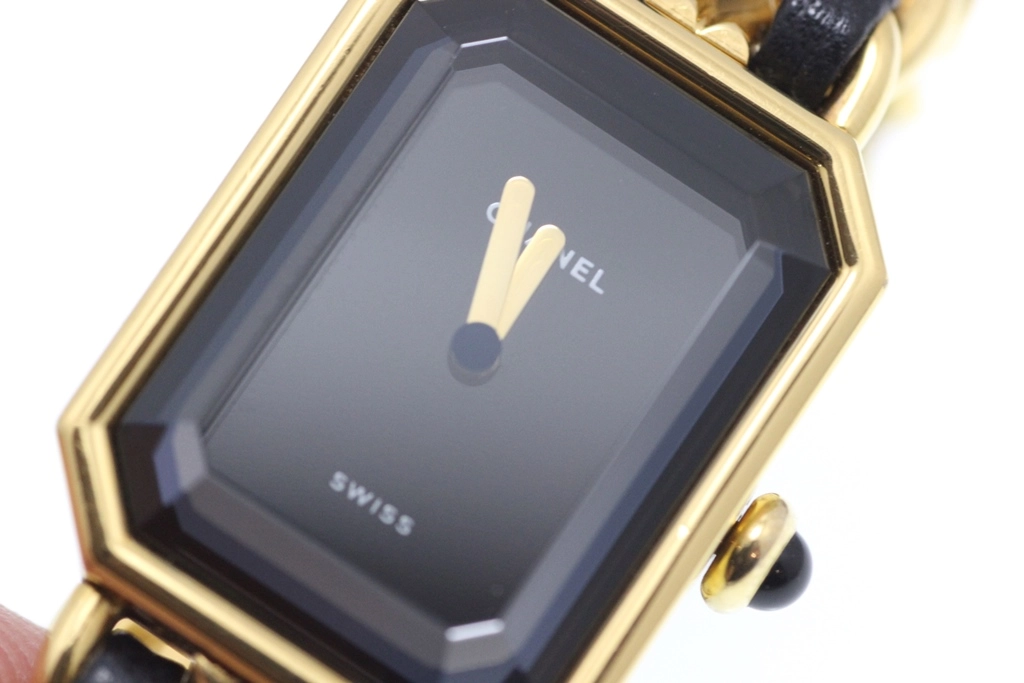 CHANEL シャネル 腕時計 プルミエールL H0001 ゴールドメッキ/革 ブラック文字盤 Lサイズ クオーツ【472】SJ
