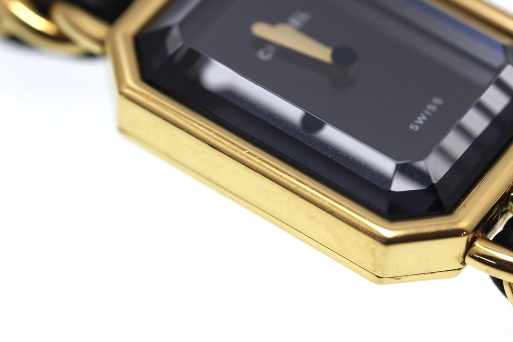 CHANEL シャネル 腕時計 プルミエールL H0001 ゴールドメッキ/革 ブラック文字盤 Lサイズ クオーツ【472】SJ