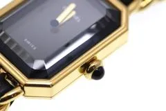 CHANEL シャネル 腕時計 プルミエールL H0001 ゴールドメッキ/革 ブラック文字盤 Lサイズ クオーツ【472】SJ