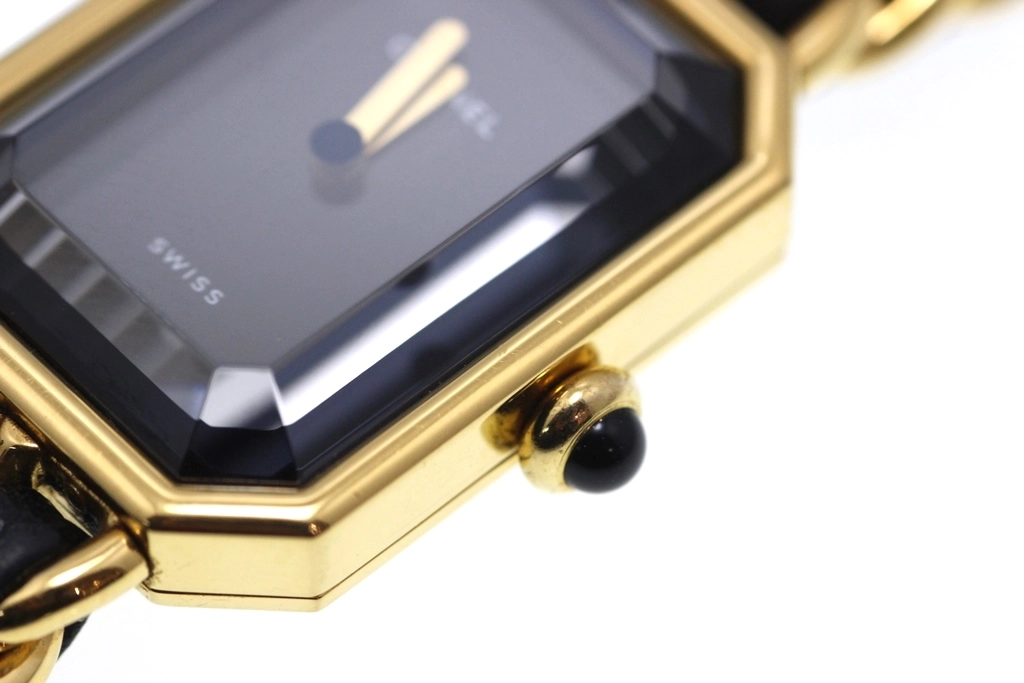 CHANEL シャネル 腕時計 プルミエールL H0001 ゴールドメッキ/革 ブラック文字盤 Lサイズ クオーツ【472】SJ