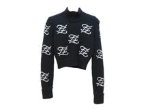 FENDI　フェンディ　カリグラフィハイネックニット　レディース36　ブラック　ウール　FZY891　2148103919992　【432】
