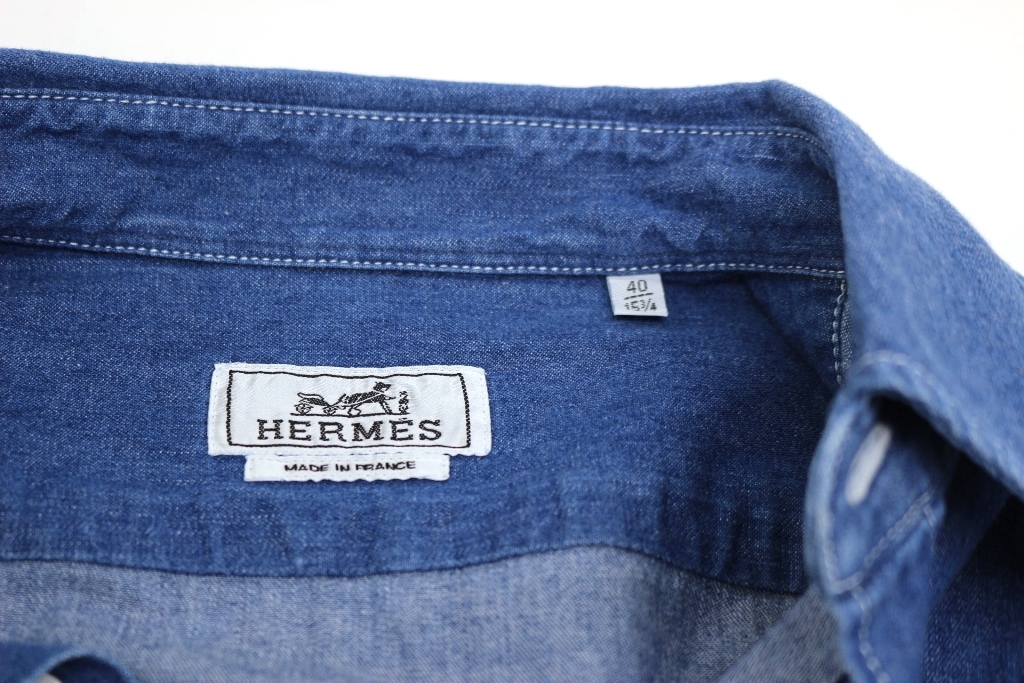 23AW HERMES エルメス 衣類 デニムシャツ メンズ40 ブルー コットン