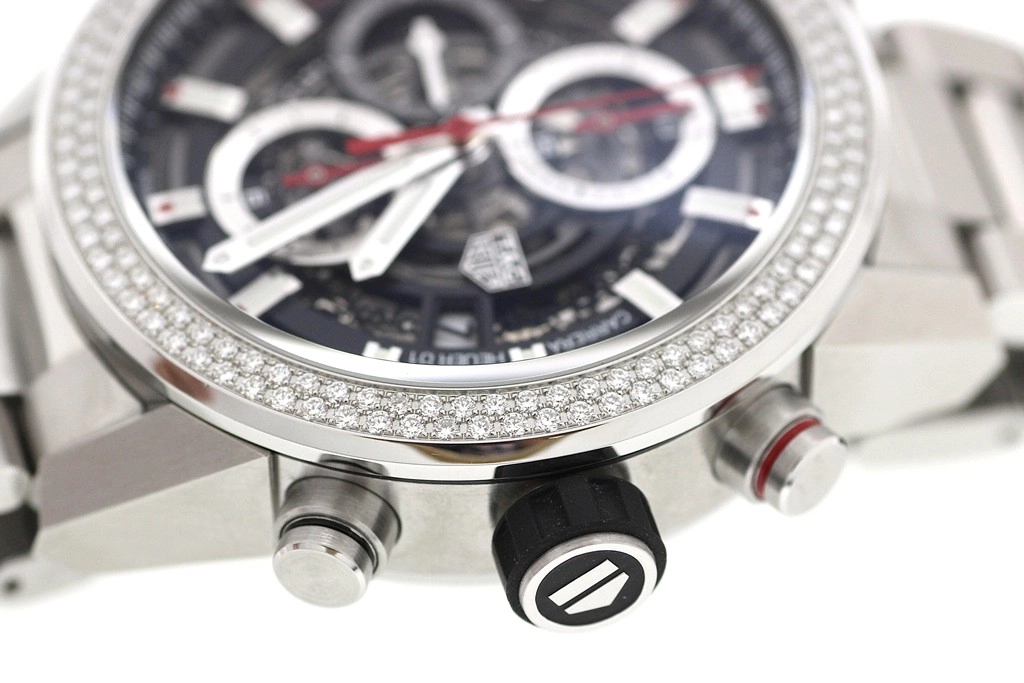 TAG HEUER タグ・ホイヤー 腕時計 2020年 カレラ キャリバーホイヤー01 CAR201P.BA0766 スティール スケルトン文字盤 ベゼルダイヤモンド 自動巻き【472】SJ