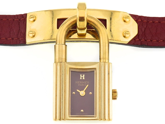 HERMES エルメス ケリーウォッチ KE1.201 ボルドー文字盤 ゴールド