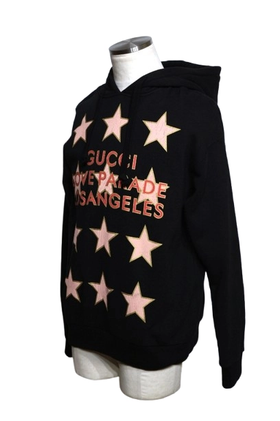 GUCCI グッチ 衣類 スタープリント パーカー メンズXS ブラック ピンク コットン 615061 （2148103763014）【200】