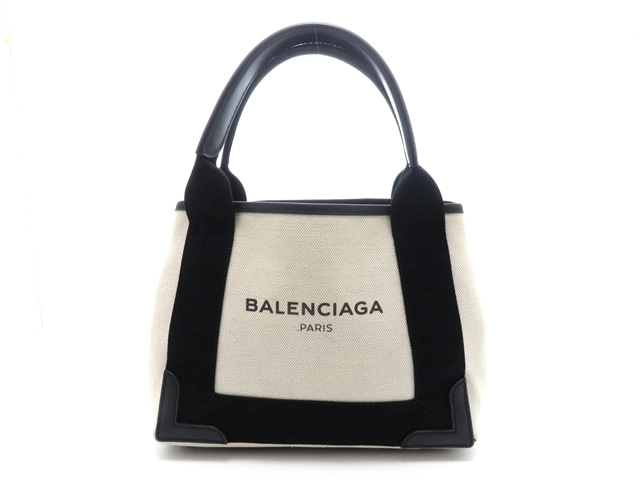 BALENCIAGA バレンシアガ ネイビーカバスXS キャンバス レザー ライト