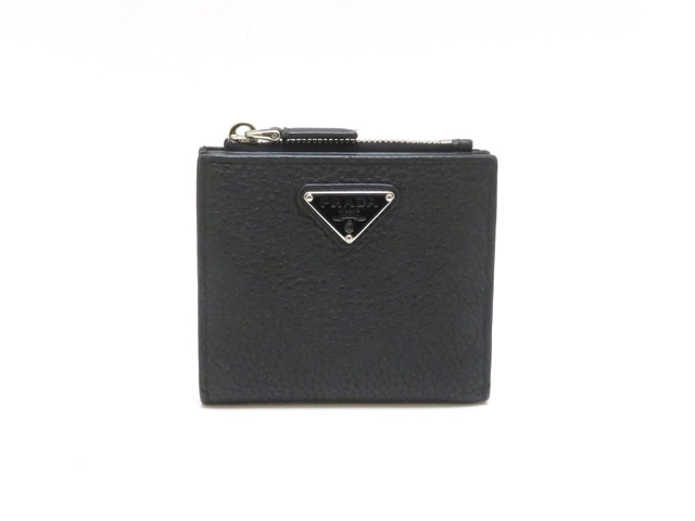 PRADA プラダ トライアングルロゴ 二つ折りミニ財布 ブラック