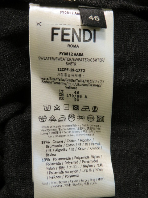 FENDI フェンディ トレーナー メンズ 46 ブラック FF コットン 