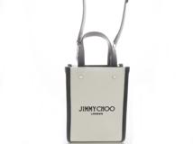 JIMMY CHOO ジミー チュウ　Mini N/S　トートバッグ　ナチュラル／ブラック　キャンバス／レザ　J000160695001　2143600372387【437】