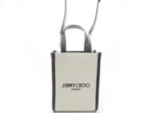 JIMMY CHOO ジミー チュウ　Mini N/S　トートバッグ　ナチュラル／ブラック　キャンバス／レザ　J000160695001　2143600372387【437】