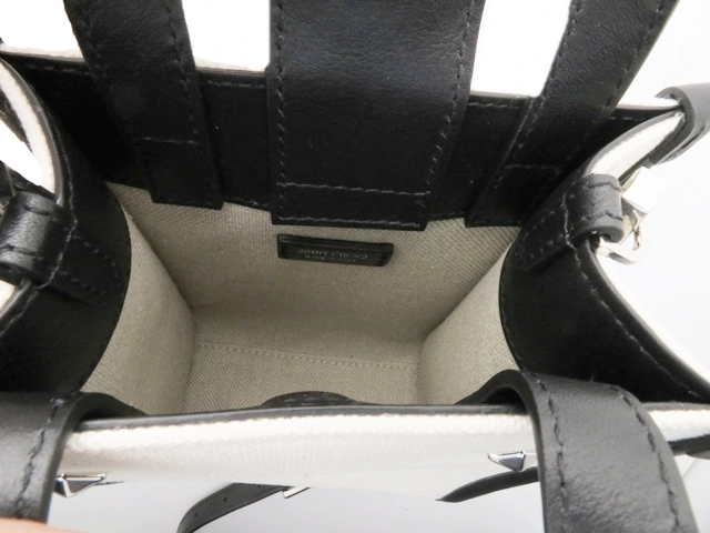 JIMMY CHOO ジミー チュウ Mini N/S トートバッグ ナチュラル/ブラック キャンバス/レザ J000160695001 2143600372387【437】