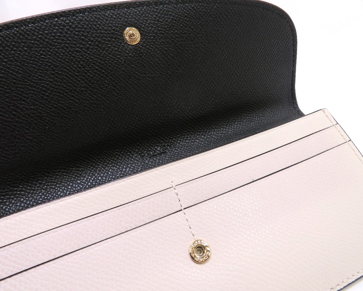 COACH コーチ 財布 長財布 グレー系ベージュ×アイボリー レザー