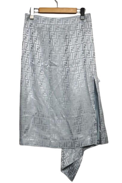 FENDI フェンディ 衣類 FFサテンクレープ スカート レディース38 ライトブルー シルク FQ7552AJ0ZF08S8 参考定価:￥280,500- (2143700195657) 【200】