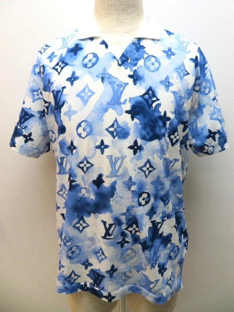 LOUIS VUITTON ウォーターカラー モノグラム ポロ Tシャツ ブルーウォーターカラーモノグラム
