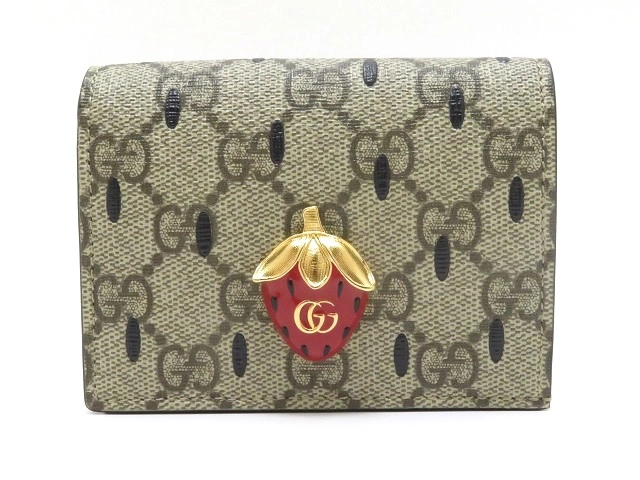 GUCCI グッチ ダブルGストロベリーカードケースウォレット ベージュ