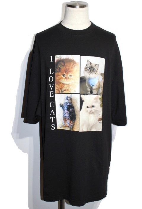 BALENCIAGA バレンシアガ 半袖Tシャツ メンズXSサイズ ブラック コットン 猫 動物 （2148103346767）【200】の