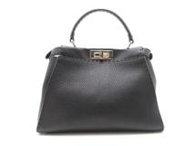 FENDI　フェンディ　セレリア　ピーカブー　ミディアム　ブラック/SV　レザー　2WAYハンドバッグ【431】2148103980619