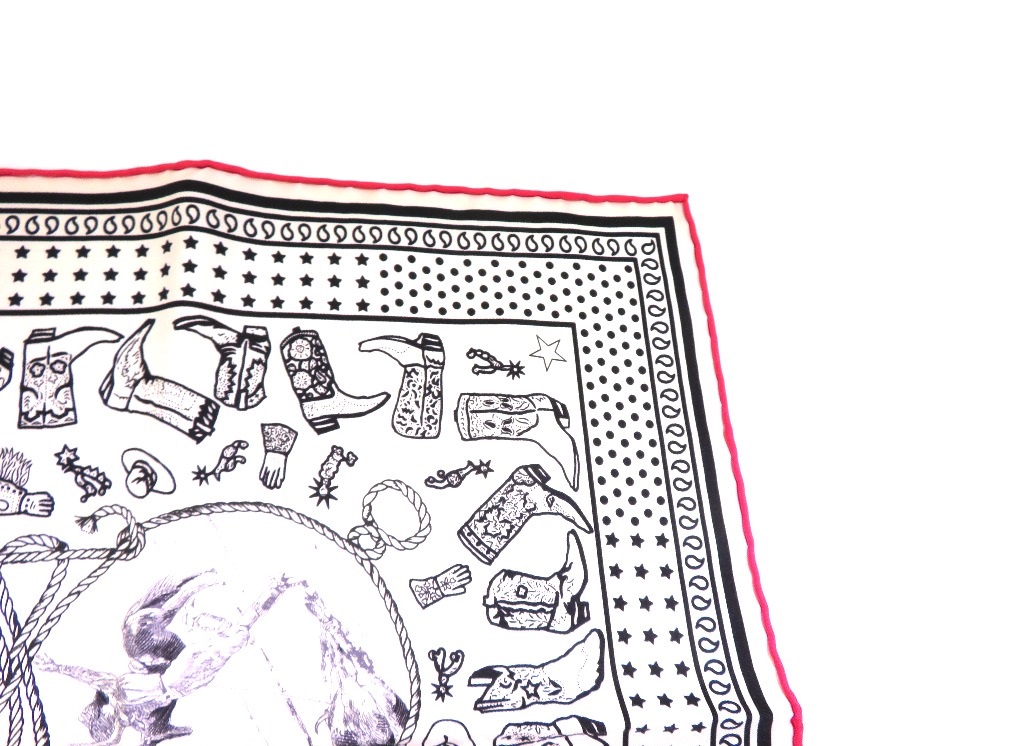 HERMES エルメス　スカーフ　カレ55　カウガールたちのロデオ　シルク　アイボリー　衣料品　TM2【472】
