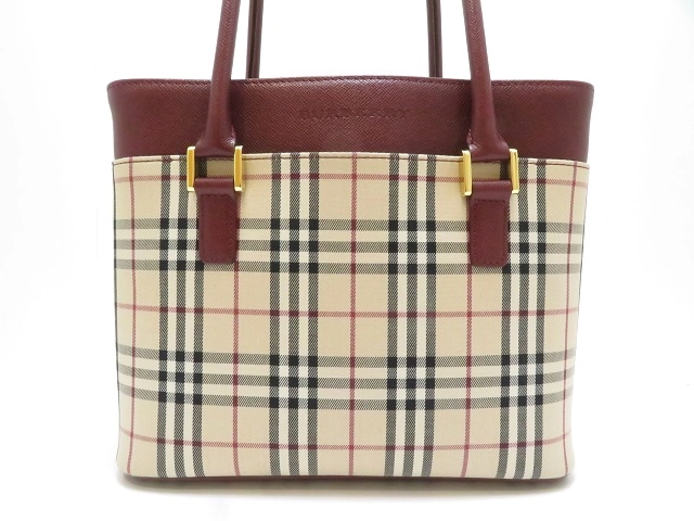 BURBERRY バーバリー ノバチェック ハンドバッグ ベージュ／ボルドー キャンバス【472】2148103682070 HA  の購入なら「質」の大黒屋（公式）