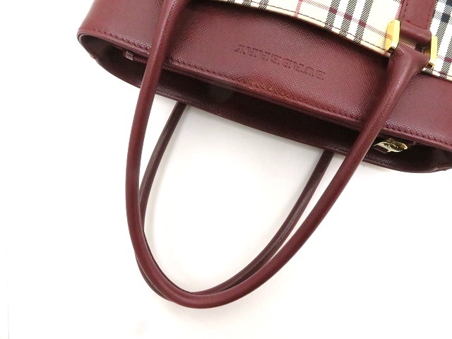 Burberry バーバリー ノバチェック ハンドバッグ ベージュ ボルドー BURBERRY BURBERRY バーバリー ノバチェック ショルダーバッグ