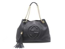 GUCCI　グッチ　ソーホーインターロッキング　G　チェーンショルダートートバッグ　ブラック/GP　レザー　308982【431】2148103981326