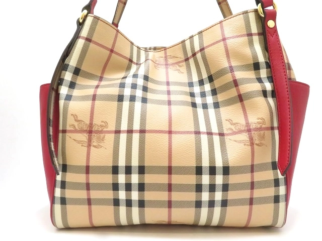 美品✨現行 BURBERRY チェック トートバッグ ベージュ レッド PVC