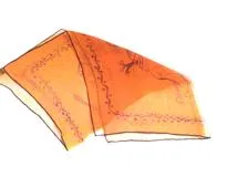 HERMES エルメス カレ45 シフォン 荷物を運ぶ像　オレンジ/ブラウン シルク 衣料品 TM2【432】