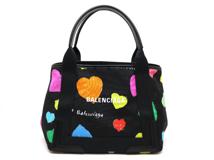 BALENCIAGA バレンシアガ ネイビーカバス S ハート ブラック マルチ キャンバス レザー 339933 2143300221381【200】