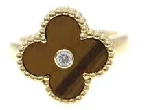 Van Cleef & Arpels ヴァンクリーフ&アーペル ヴィンテージアルハンブラ リング 50号 VCARD40900 K18イエローゴールド/タイガーズアイ/ダイヤモンド 【472】SJ