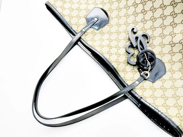 GUCCI グッチ　ジョリー ＧＧトートバッグ ベージュ/ブラック キャンバス/パテ　211975　2148103779190【437】