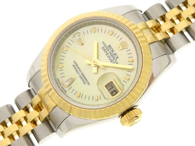 ROLEX　ロレックス　デイトジャスト　179173N2PR　レディース　イエローシェル　2Pダイヤ　イエローゴールド　ステンレス　【431】