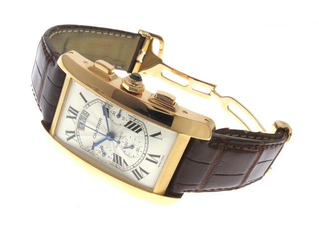 Cartier　カルティエ　タンクアメリカン クロノグラフ XL　W2609356　メンズ　自動巻き　ピンクゴールド　クロコダイルベルト　【431】