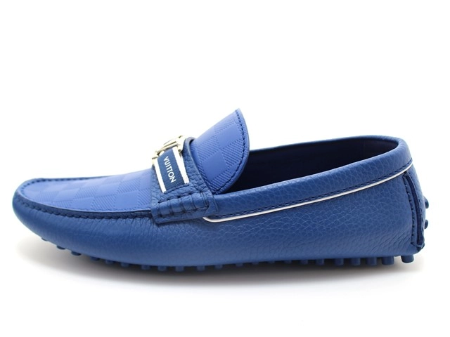 LOUIS VUITTON ルイヴィトン 靴 ローファー メンズ7(約26cm) ブルー レザー/ダミエ・アンフィニ (2148103772009) 【200】