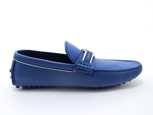 LOUIS VUITTON ルイヴィトン 靴 ローファー メンズ7(約26cm) ブルー レザー/ダミエ・アンフィニ (2148103772009) 【200】