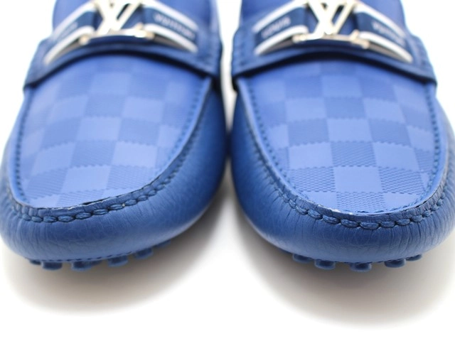 LOUIS VUITTON ルイヴィトン 靴 ローファー メンズ7(約26cm) ブルー レザー/ダミエ・アンフィニ (2148103772009) 【200】