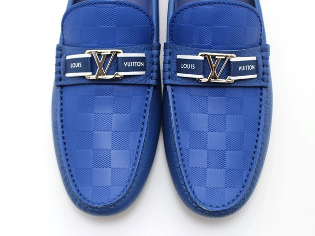 LOUIS VUITTON ルイヴィトン 靴 ローファー メンズ7(約26cm) ブルー レザー/ダミエ・アンフィニ (2148103772009) 【200】