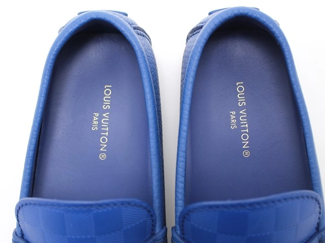 LOUIS VUITTON ルイヴィトン 靴 ローファー メンズ7(約26cm) ブルー レザー/ダミエ・アンフィニ (2148103772009) 【200】