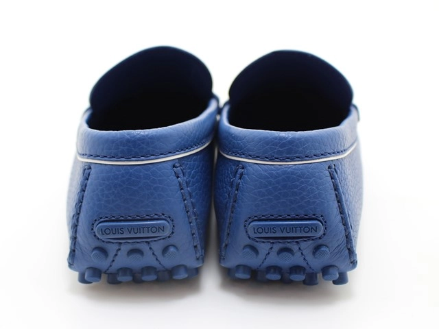 LOUIS VUITTON ルイヴィトン 靴 ローファー メンズ7(約26cm) ブルー レザー/ダミエ・アンフィニ (2148103772009) 【200】
