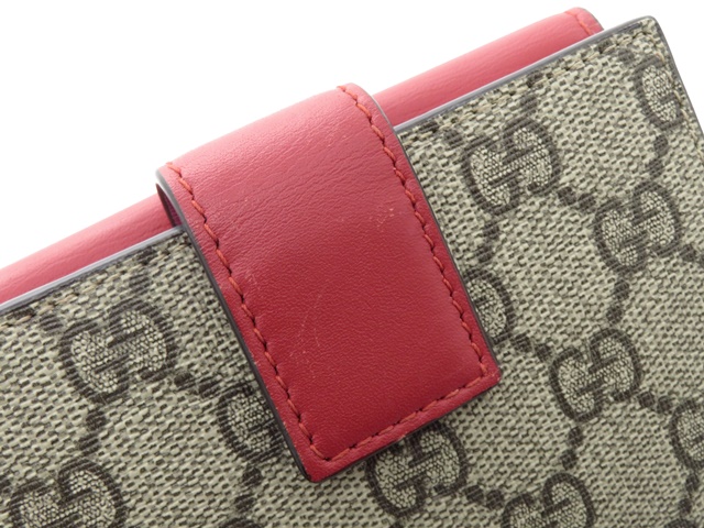 GUCCI グッチ GGスプリーム Wホック財布 レッド ベージュ ピンク