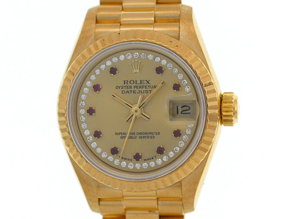 X番 ROLEX ロレックス 腕時計 デイトジャスト26 69178LR K18イエローゴールド 10Pルビー/45Pダイヤモンド シャンパン文字盤 自動巻き【472】SJ