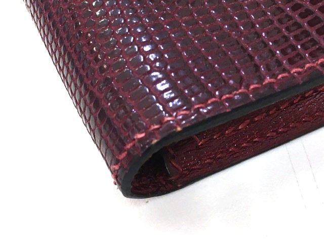 HERMES エルメス ベアン二つ折長財布（マチなし） リザード/ルージュ 