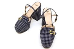 FENDI　フェンディ　靴　パンプス　レディース37　グレー　ネイビー　ファブリック　2148103520051　【200】
