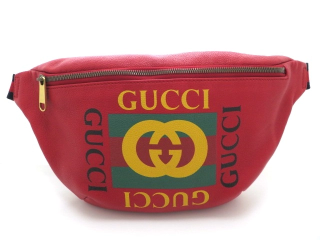 GUCCI グッチ ヴィンテージロゴ ボディバッグ ウエストバッグ レザー レッド マルチ【473】