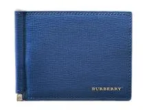 BURBERRY バーバリー マネークリップ 二つ折財布 ブルー レザー