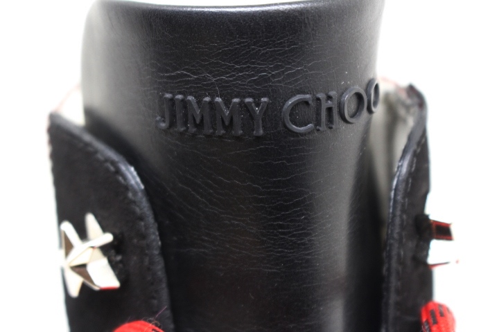 JIMMY CHOO　ジミーチュウ　靴　スニーカー　ブーツ　メンズ41　ブラック　レッド　スウェード　2147300344446　【200】