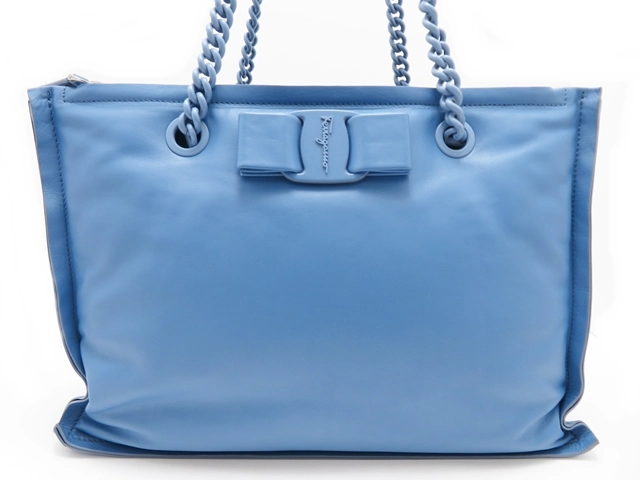 Salvatore Ferragamo フェラガモ　ガンチーニ トートバッグ　ネイビー/ブラック　キャンバス/レザー　EE-21 0883　2148103717154【437】