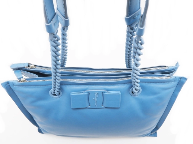 Salvatore Ferragamo フェラガモ　ガンチーニ トートバッグ　ネイビー/ブラック　キャンバス/レザー　EE-21 0883　2148103717154【437】