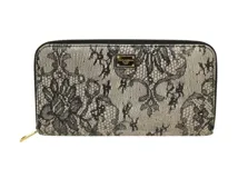 DOLCE&GABBANA ドルチェアンドガッパーナ 財布 ラウンド長財布 ブラック レースプリントレザー (2120000310447) 【200】
