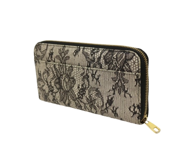 DOLCE&GABBANA ドルチェアンドガッパーナ 財布 ラウンド長財布 ブラック レースプリントレザー (2120000310447) 【200】